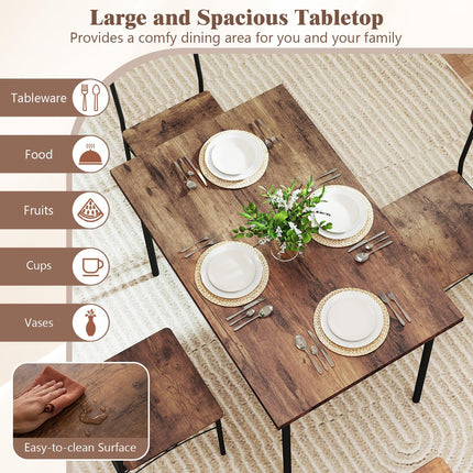 Dreamade Rectangle Kitchen Table and 4 Farmhouse Dining Chairs with Heavy-Duty Metal Frame