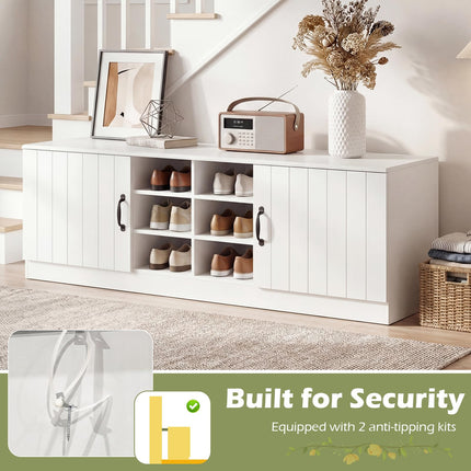 Dreamade 2-Door Shoe Storage Bench Wooden Entryway Bench with Storage