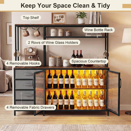 Dreamade Tall Wine Bar Cabinet with LED Lights for Kitchen