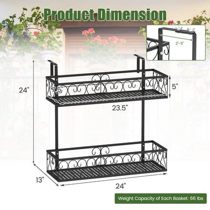 Dreamade Balcoy Flower Pot Stand Rack w/ Adjustable Hooks & 2 Planter Baskets