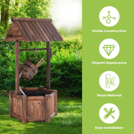 Dreamade Wishing Well Water Fountain Rustic Wooden Outdoor Garden Decorative Fountain Backyard w/ Electric Pump