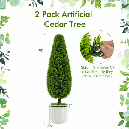 Dreamade 3ft Artificial Cedar Teardrop Shaped Topiary Tree, 2 Pack Faux Potted Plants with Plastic Nursery Pot