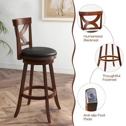 Dreamade Bar Stools Set of 2, 30.5" Counter Height Bar Dining Chairs with Back & Footrest, Rubber Wood Frame