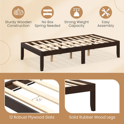 Dreamade 14 Inch Twin Wood Platform Bed Frame, Minimalist Twin Bed Frame with Wooden Slats Support & Rubber Wood Legs