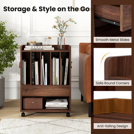 Dreamade Record Player Stand, Rolling Turntable Stand with Drawer, Hook & Lockable Wheels