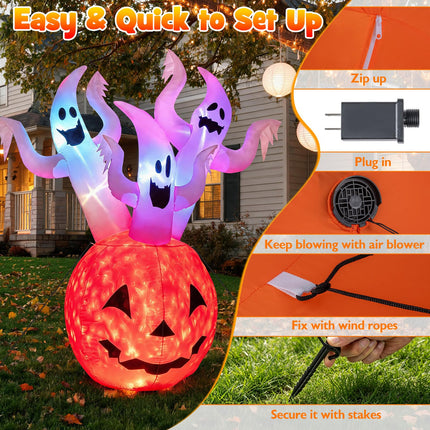 DREAMADE 6FT Halloween Inflatables Lighted Ghost Pumpkin Yard Decoration