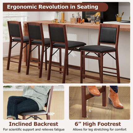 Dreamade Folding Counter Height Bar Stools Set of 2/4, 24.5" Farmhouse Barstools w/Padded Back & Seat