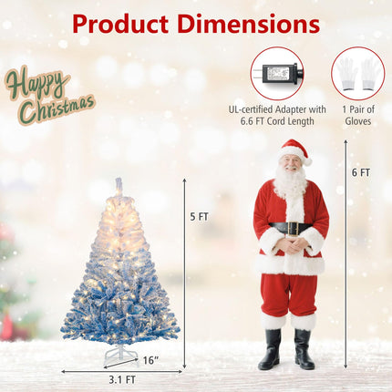 Dreamade Pre-Lit Snow Flocked Christmas Tree | Artificial Hinged Xmas Full Tree