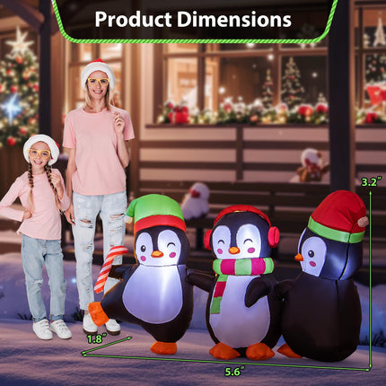 Dreamade 6FT Christmas Inflatables, LED Lighted Xmas Inflatable Penguin Family Hand in Hand