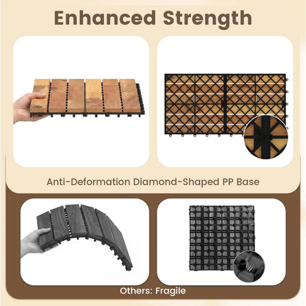 Dreamade 24" x 12" Acacia Wood Deck Tiles with Drainage Base