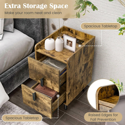 Dreamade Nightstand with Charging Station, Narrow End Table with 2 Drawers & Metal Gold Legs