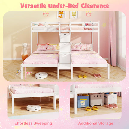 Dreamade Twin Over Twin & Twin Bunk Bed, Triple Bunk Beds with 4-Step Storage Stair, Wooden 3 Bunk Beds for Kids Teens