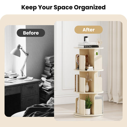 Dreamade 3-Tier Rotating Bookshelf 360° Display Rack w/Dividers & Anti-Falling Baffles