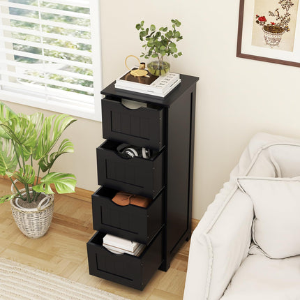 Dreamade 32.5” Bathroom Storage Cabinet 4-Drawer Wooden Side Storage Organizer with Anti-Tipping Device