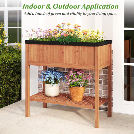 Dreamade 40"x20"x39" Raised Garden Bed Wood Planter Box with Plant Stand & Black Liner