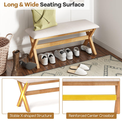 Dreamade Upholstered Long Entryway Bench, Rubber Wood Dining Bench with Padded Seat, 43.5x15.5x17.5 Inches, 400 Lbs Capacity