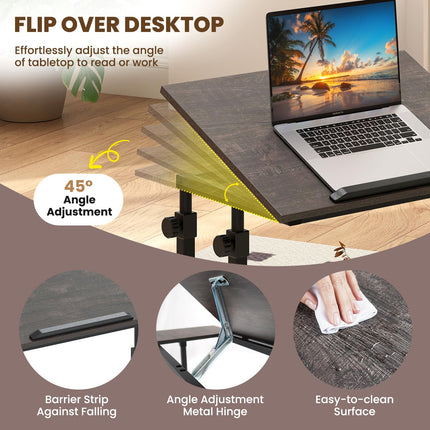 Dreamade Adjustable Rolling Computer Desk with Tilting Desktop and Storage Shelves