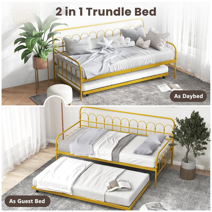 Dreamade Twin Daybed with Trundle Gold, Metal Day Bed with Convenient Pull-Out Trundle Bed