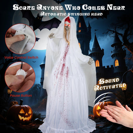 DREAMADE 7.2 FT Sound Activated Halloween Animatronic Standing Bride