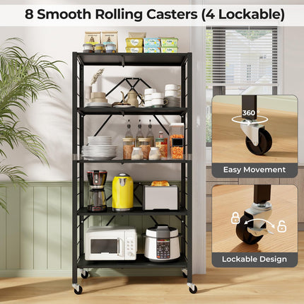 Dreamade 5-Tier Foldable Storage Shelf with Wheels Set of 1/2, Collapsible Shelving Unit with Adjustable Shelves