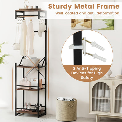 Dreamade Freestanding Coat Rack with 4 Storage Shelves and 6 Hooks