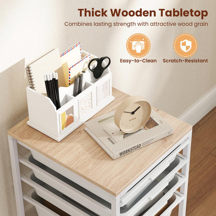 Dreamade 5-Drawer Rolling Storage Cart Mobile Utility Organizer with Wooden Tabletop and Lockable Wheels