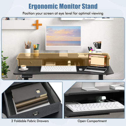 Dreamade Electric Standing Desk with 2 Drawers, 48" /55"x 24" Height Adjustable Electric Stand Up Desk with Storage Shelf