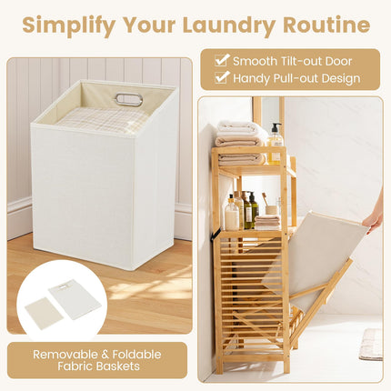 Dreamade Double Tilt Out Laundry Hamper w/2-Tier Storage Shelf