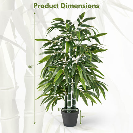 Dreamade Artificial Bamboo Tree, 50" Tall Set of 2 Fake Bamboo Plant with 3 PE Bamboo Trunk & Flush Leaves