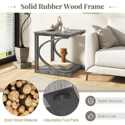 Dreamade C-Shaped End Table, 24" Square Couch Table with Bottom Storage Shelf & Solid Rubber Wood Frame