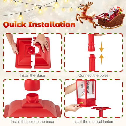 Dreamade 61 Inch Christmas Street Lamp, Festive Musical Lamp Post w/Detachable Snow Globe Lantern