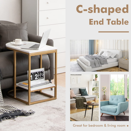 Dreamade Side Table, 2-Tier C-Shaped End Table
