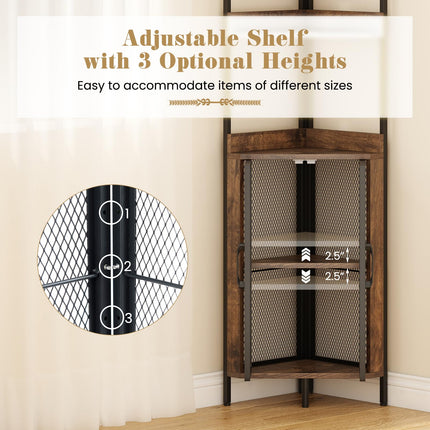 Dreamade 6-Tier Corner Shelf 67 Inches Tall Corner Bookshelf with Cabinet Industrial Bookcase