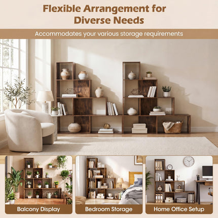 Dreamade 6 Cube Geometric 4-Tier L-Shaped Bookcase with Cubes (1/2)