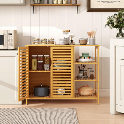 Dreamade Bamboo Bathroom Storage Cabinet 2-Door Storage Organizer with Shelves