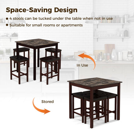 5-Piece Bar Table Set Counter-Height Dining Table and 4 Bar Stools-Brown & White