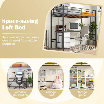 Dreamade Metal Loft Bed Twin Size, Heavy Duty Metal Loft Bed Frame