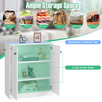 Dreamade 2 Door Storage Base Cabinet - Freestanding Floor Cabinet with 3-Tier Shelf, White