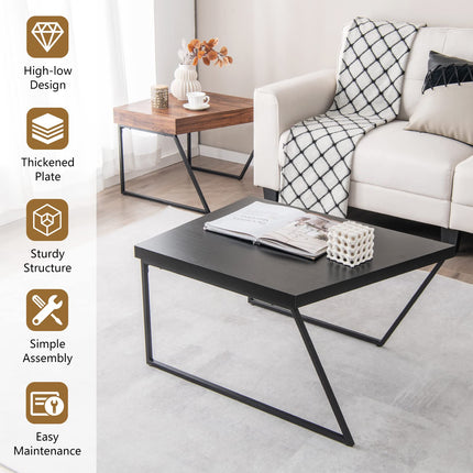Dreamade Stacking Coffee Table Set of 2, Black & Brown Modern Side Table