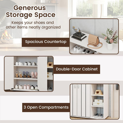 Dreamade Wood Shoe Cabinet with Doors with 3-Level Adjustable Open Shelves