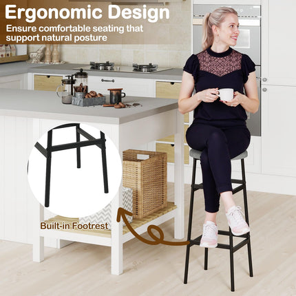 Dreamade 29 Inch Bar Stools Set of 2/4 Upholstered Round Backless Bar Height Chairs with Sturdy Metal Frame and Footrest