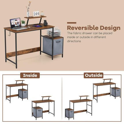 Dreamade Computer Desk with Drawer and Power Outlet, Home Office Desk with Reversible Storage Drawer