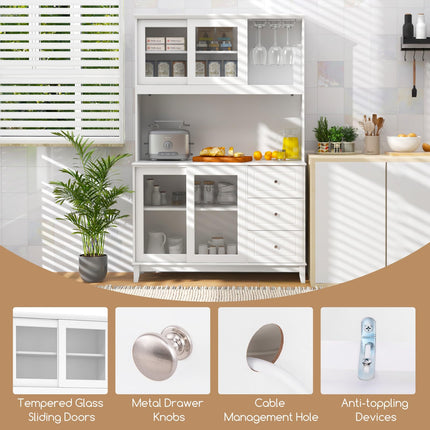 Dreamade 73" Kitchen Pantry Storage Cabinet, Hutch Cabinet with LED Lights & Power Outlet, Kitchen Buffet Cabinet w/Wine Glass Racks