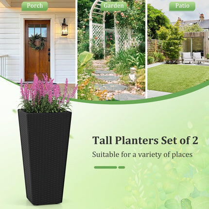 Dreamade Set of 2 Outdoor Wicker Flower Pot 30 Inch Tall Planters with Drainage System