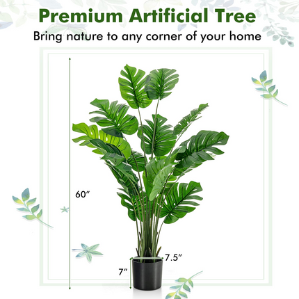 Dreamade Artificial Monstera Deliciosa Plant, 5ft Tall Fake Tropical Palm Tree w/15 Pcs Different Turtle Leaves - DreamadeUS