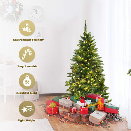 5ft/6ft Prelit Half-Shape Christmas Tree, Premium PVC Needles Artificial Tree - DreamadeUS