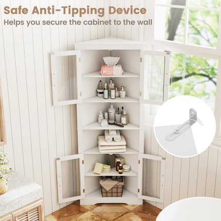 Dreamade 67" Tall Corner Cabinet Space-Saving Triangular Storage Cabinet w/ 4 Tempered Glass Doors