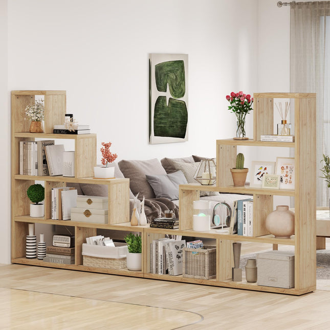 Dreamade 6 Cube Geometric Bookshelf, 4-Tier L-Shaped Bookcase with Cubes