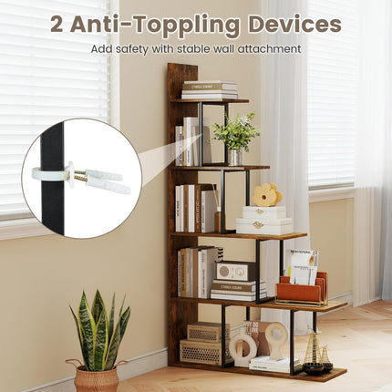 Dreamade 5-Tier Stepped Bookshelf | 62" Tall Ladder Corner Bookcase W/Stable Metal Support
