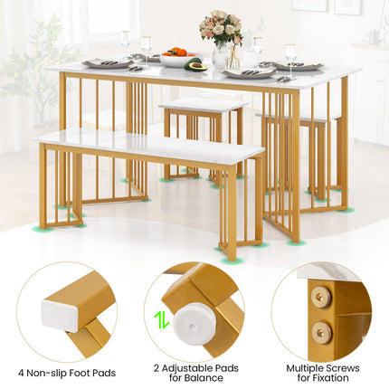 Dreamade 4-Piece Dining Table Set for 4, Kitchen Table Chairs Set with Bench & 2 Stools